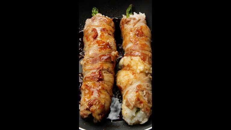 【春野菜♡これはあり】アスパラ1本を肉巻きおにぎりに！！ / Pork Rolled Onigiri with Asparagus #Shorts