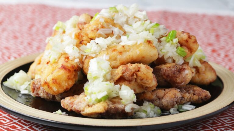 鶏むね肉で作るさっぱりねぎダレ唐揚げ♪ / Fried Chicken with Leek Sauce