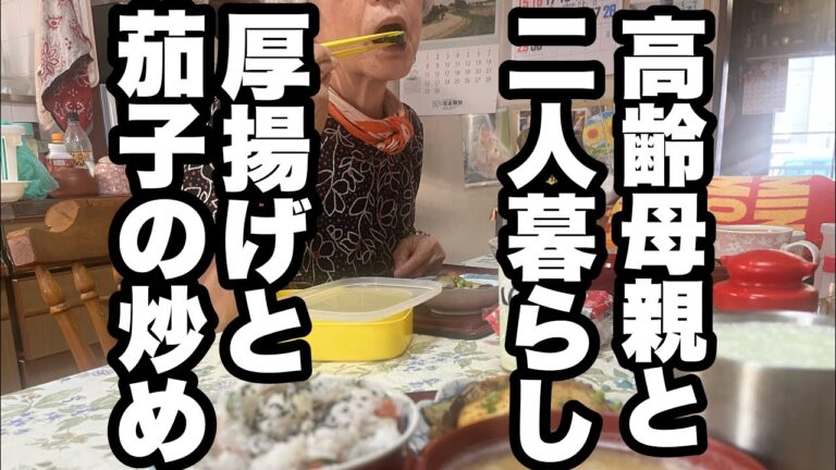 【51歳独身男の朝ごはん支度】厚揚げと茄子の炒め…シラスと梅の混ぜご飯…キャベツとえのき茸、とろろ昆布の味噌汁…チーズ…ゴーヤのスムージーを作る‼️